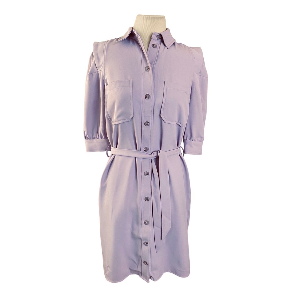 NWT Esqualo  Purple Button Down Belted Shirt Dress career size 4 lilac dreams